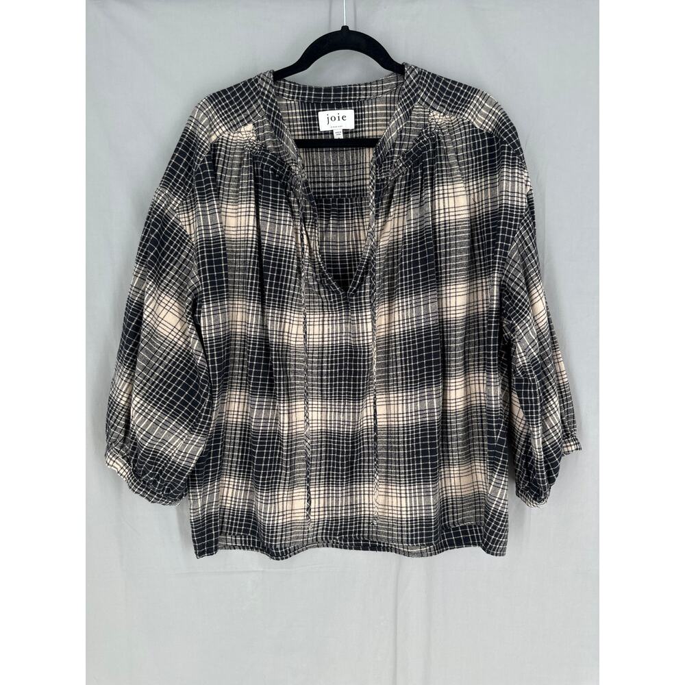 Joie Top Womens Medium Black Plaid Flannel Flowy Pullover Boho Bohemian Grunge